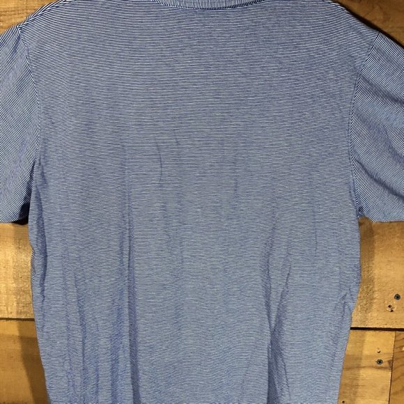 B. Draddy Polo Golf Shirt Mens Size Large OS Logo Pocket Pinstripe Blue EUC - Picture 10 of 12